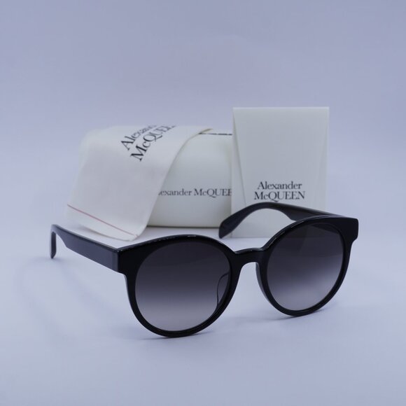 Alexander McQueen AM0349SA 001 Round Sunglasses – Black/Grey - Picture 1 of 8